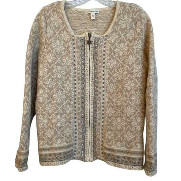Coldwater Creek wool beaded scoop neck sweater in beige, women’s. - Picture 1 of 9